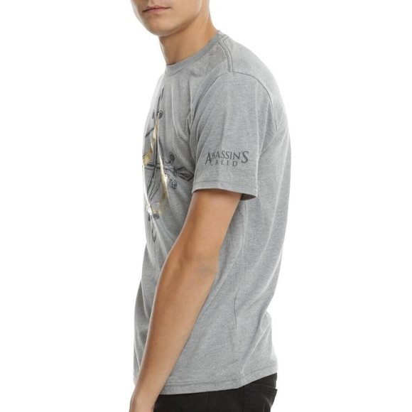 Assassin's Creed Mens Movie Game Gold Inlay Logo Gray Tee Shirt New - Picture 2 of 7